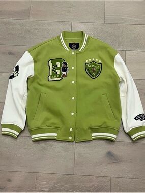 Women's Green & White Bomber Varsity Jacket